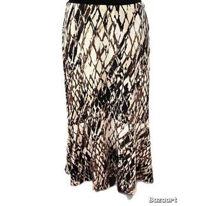 East 5th Women's Brown Print Swing Trumpet Midi Skirt size small